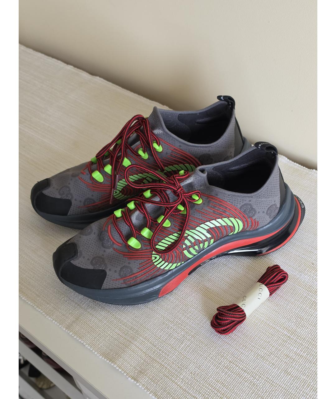 GUCCI Серые текстильные низкие кроссовки / кеды, фото 2