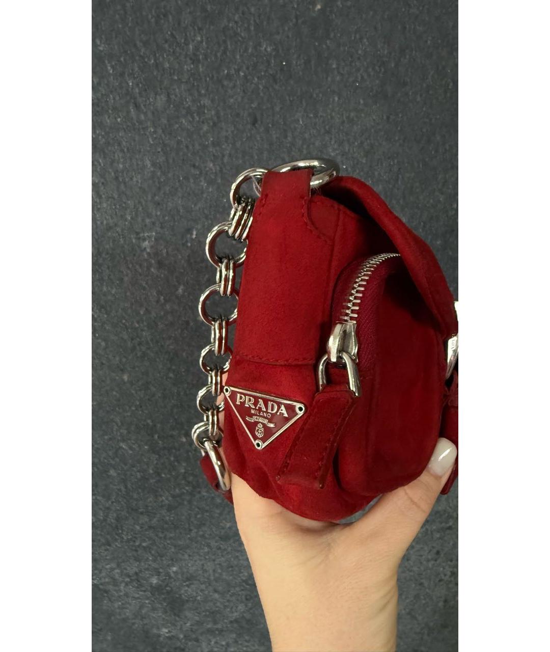 PRADA Красная замшевая сумка с короткими ручками, фото 6