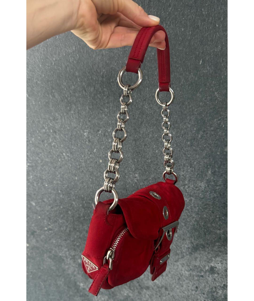 PRADA Красная замшевая сумка с короткими ручками, фото 4