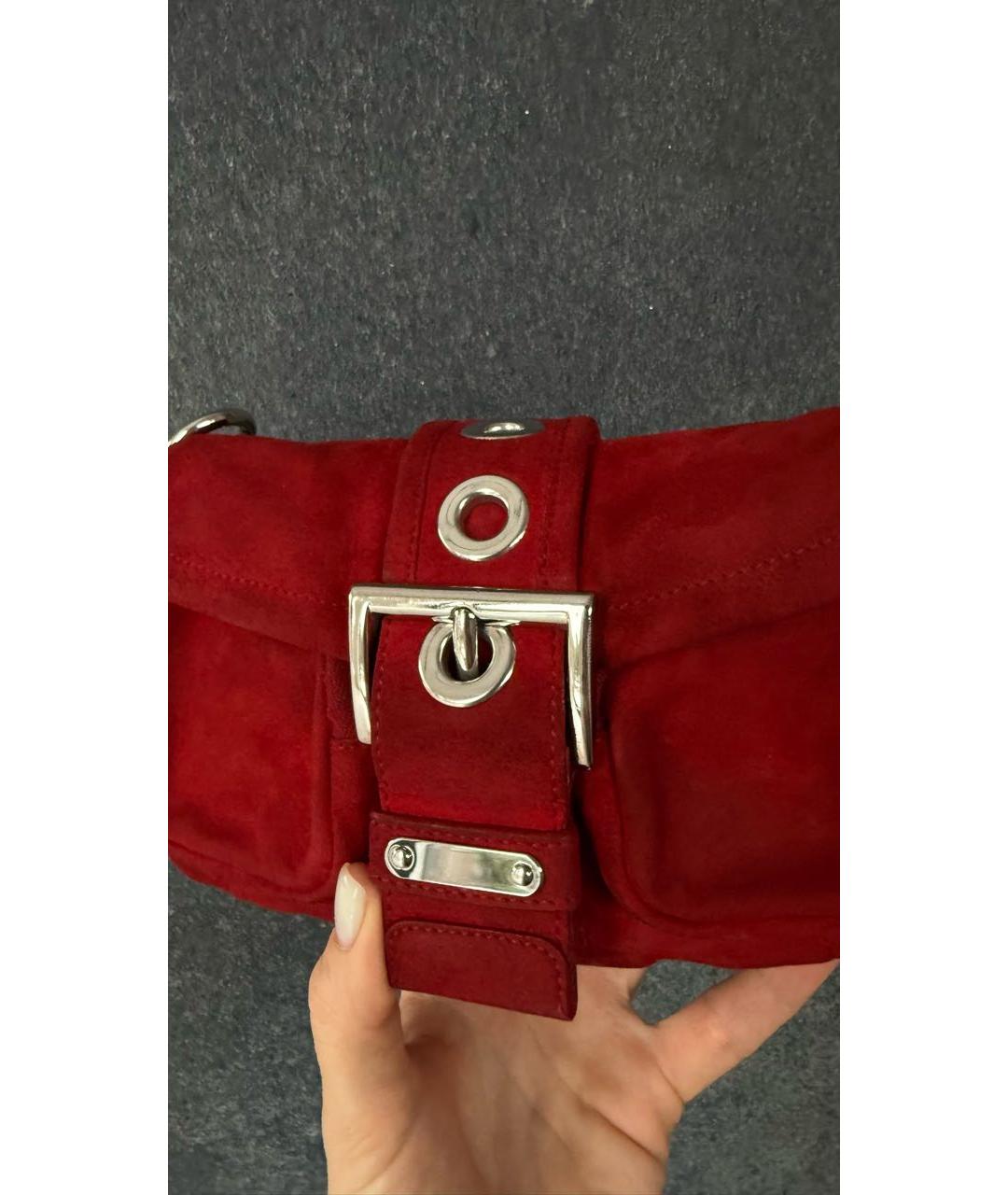 PRADA Красная замшевая сумка с короткими ручками, фото 5