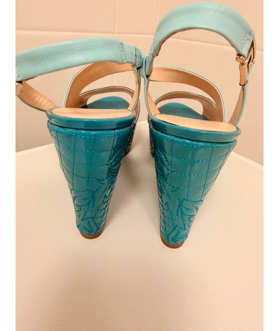 VERSACE Бирюзовые кожаные босоножки, фото 3
