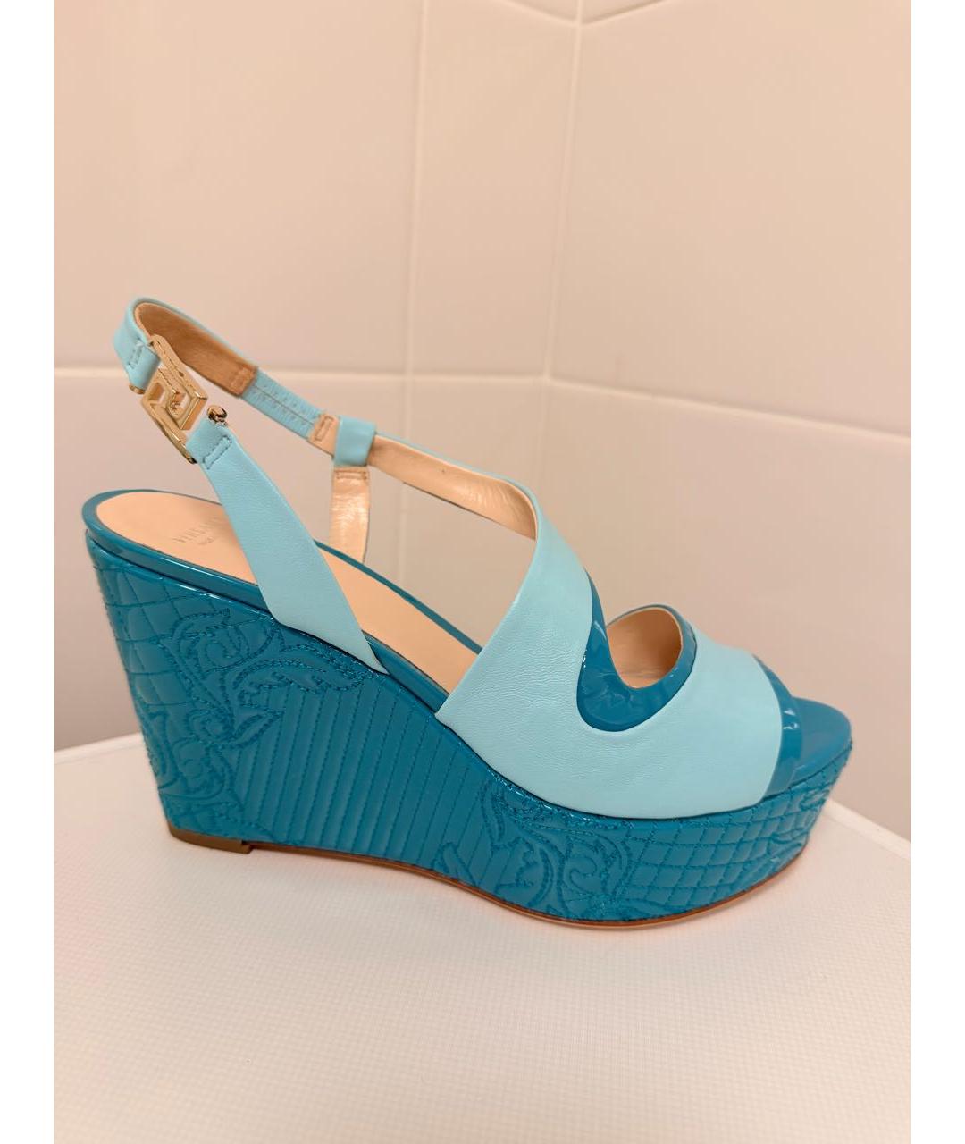 VERSACE Бирюзовые кожаные босоножки, фото 9