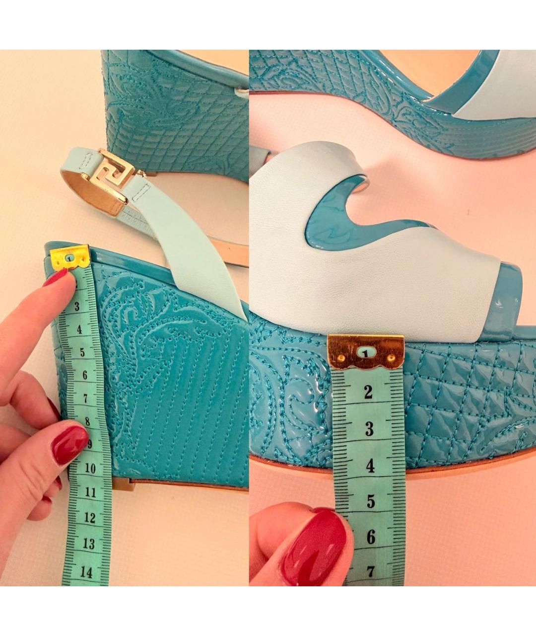 VERSACE Бирюзовые кожаные босоножки, фото 7