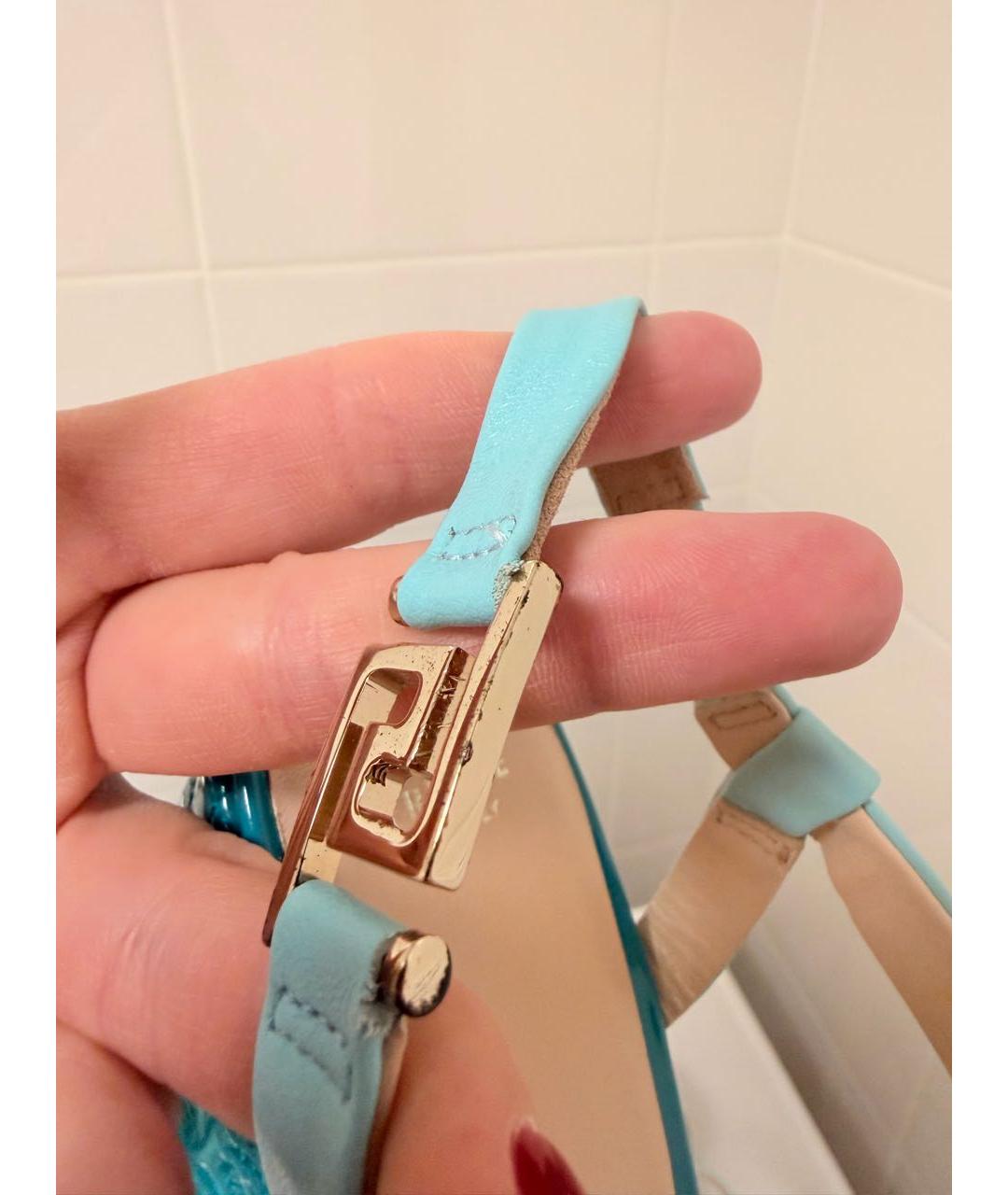 VERSACE Бирюзовые кожаные босоножки, фото 8