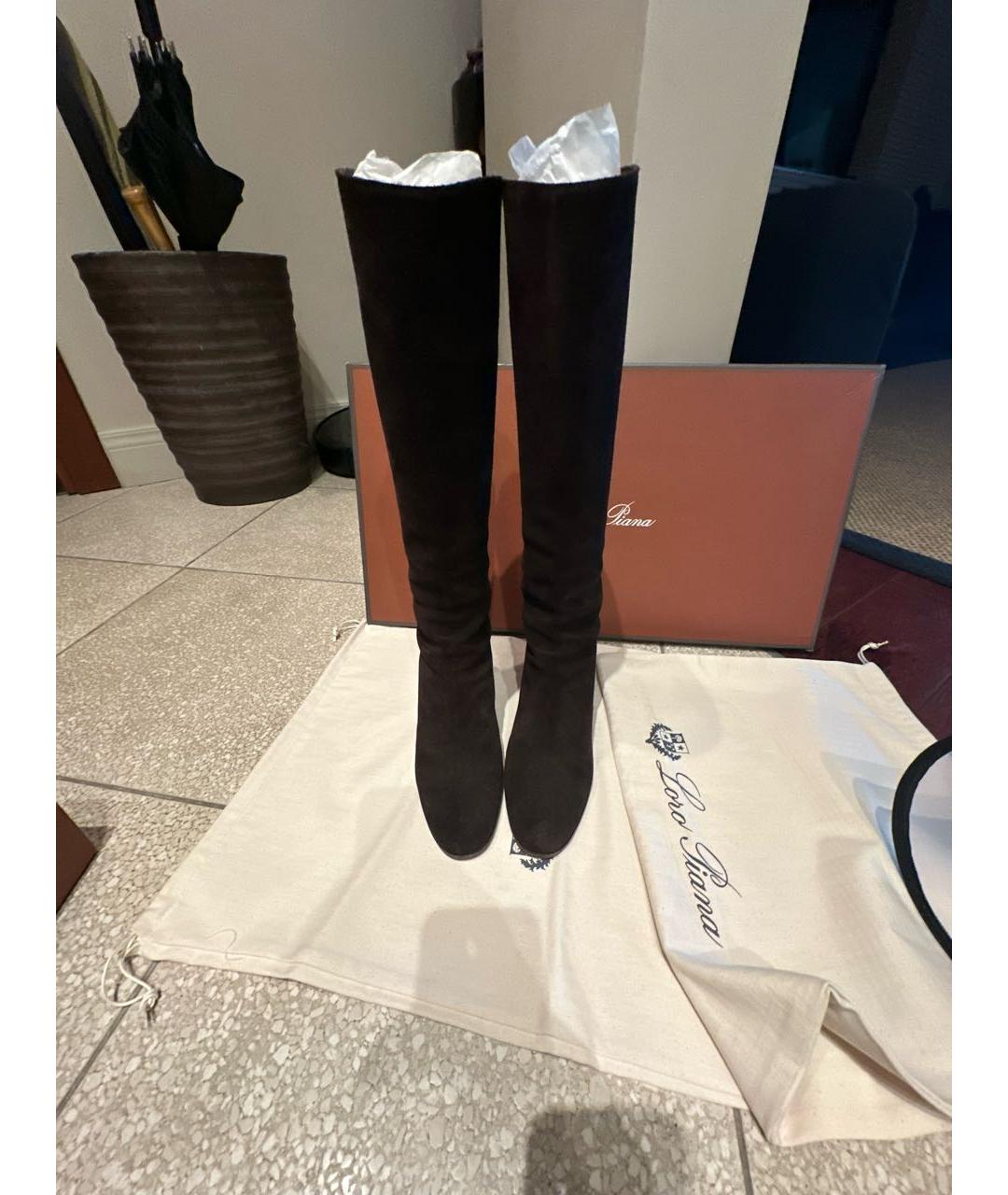 LORO PIANA Коричневые замшевые сапоги, фото 2