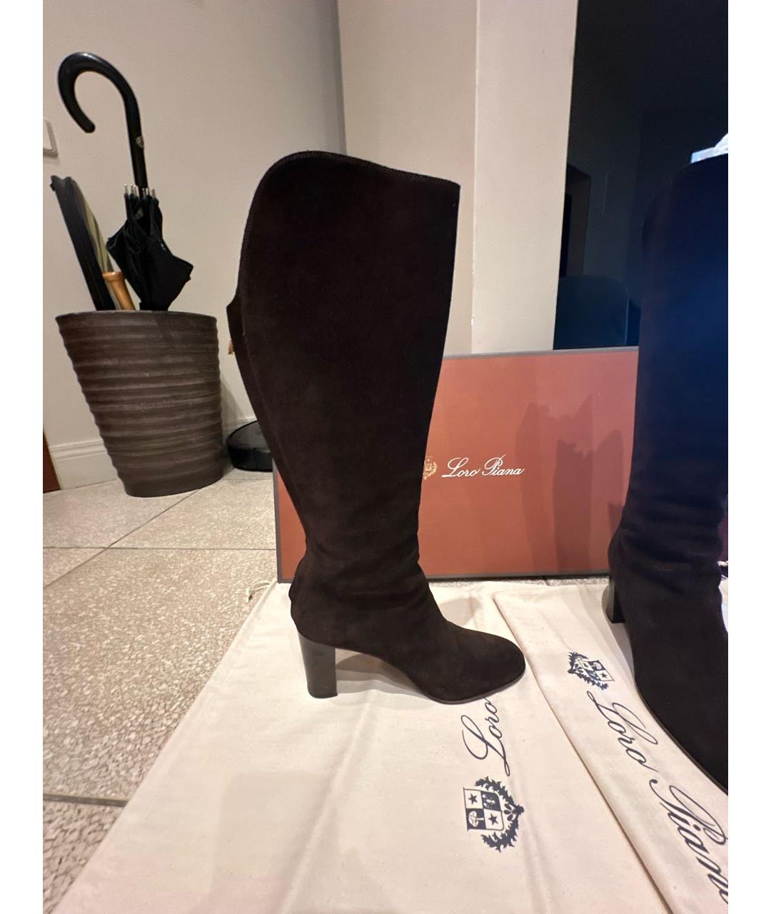 LORO PIANA Коричневые замшевые сапоги, фото 7