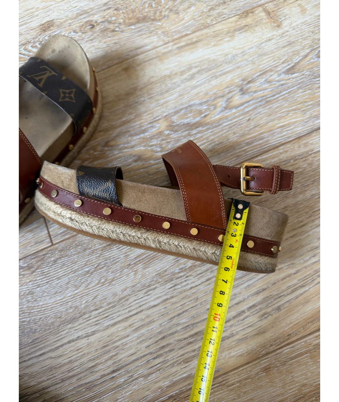 LOUIS VUITTON Коричневые кожаные сандалии, фото 8