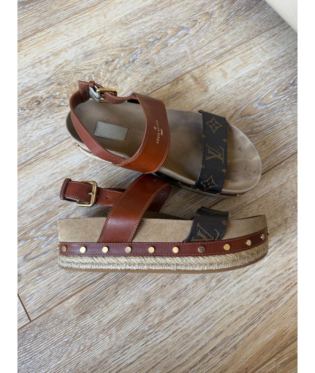 LOUIS VUITTON Коричневые кожаные сандалии, фото 6
