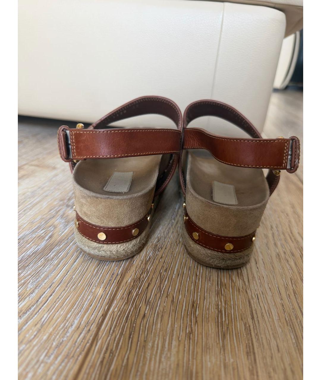 LOUIS VUITTON Коричневые кожаные сандалии, фото 4