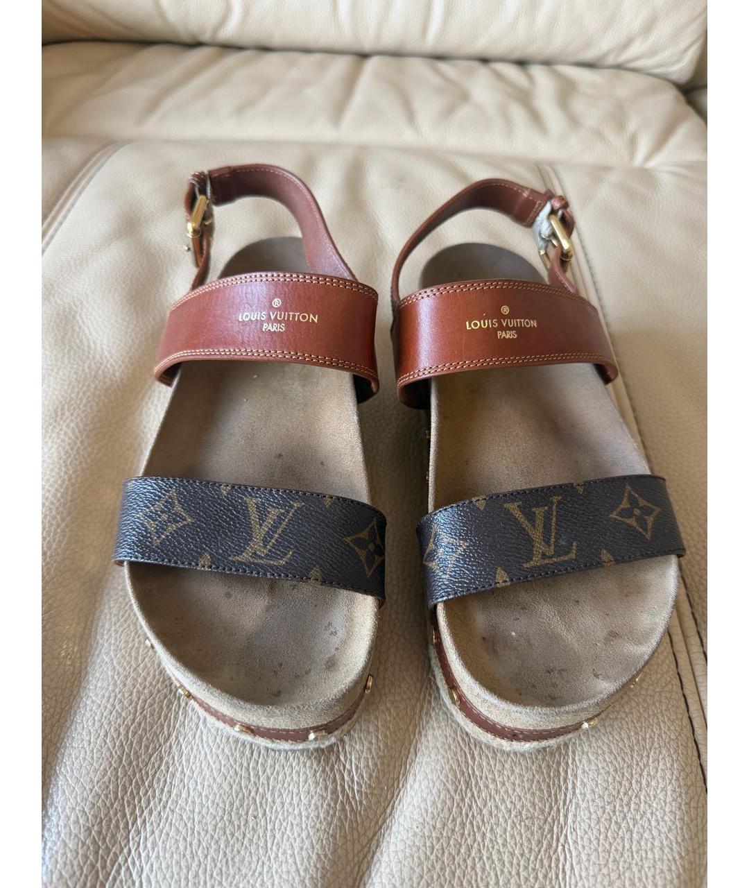 LOUIS VUITTON Коричневые кожаные сандалии, фото 2