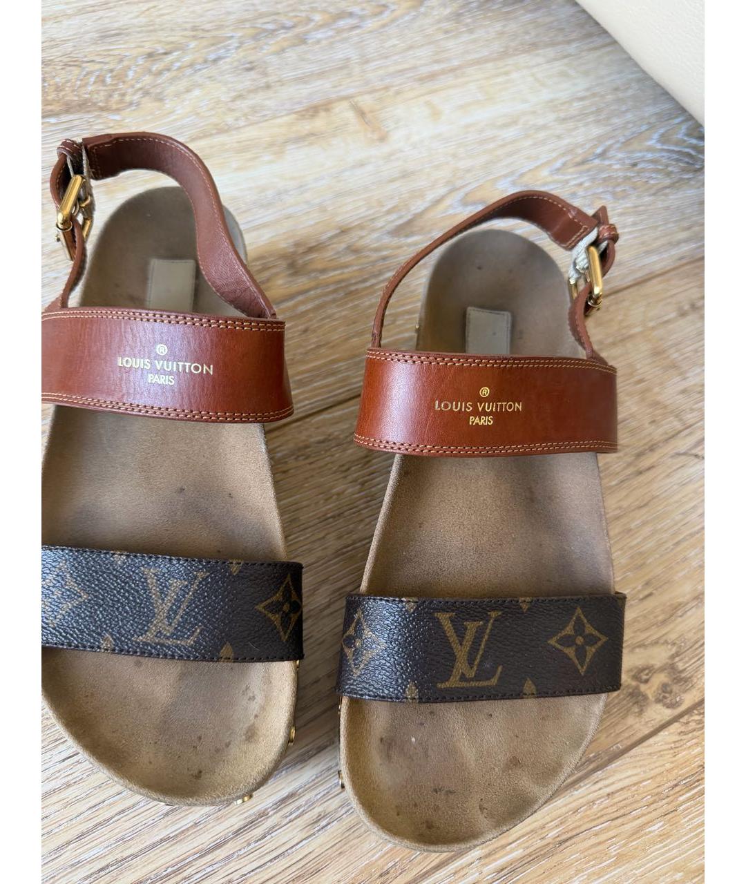 LOUIS VUITTON Коричневые кожаные сандалии, фото 7