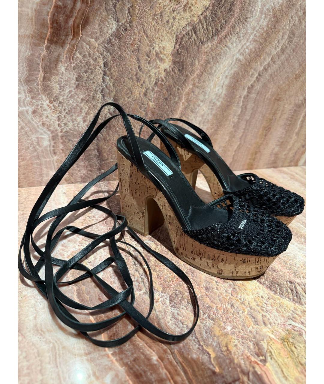 PRADA Черные текстильные сандалии, фото 2