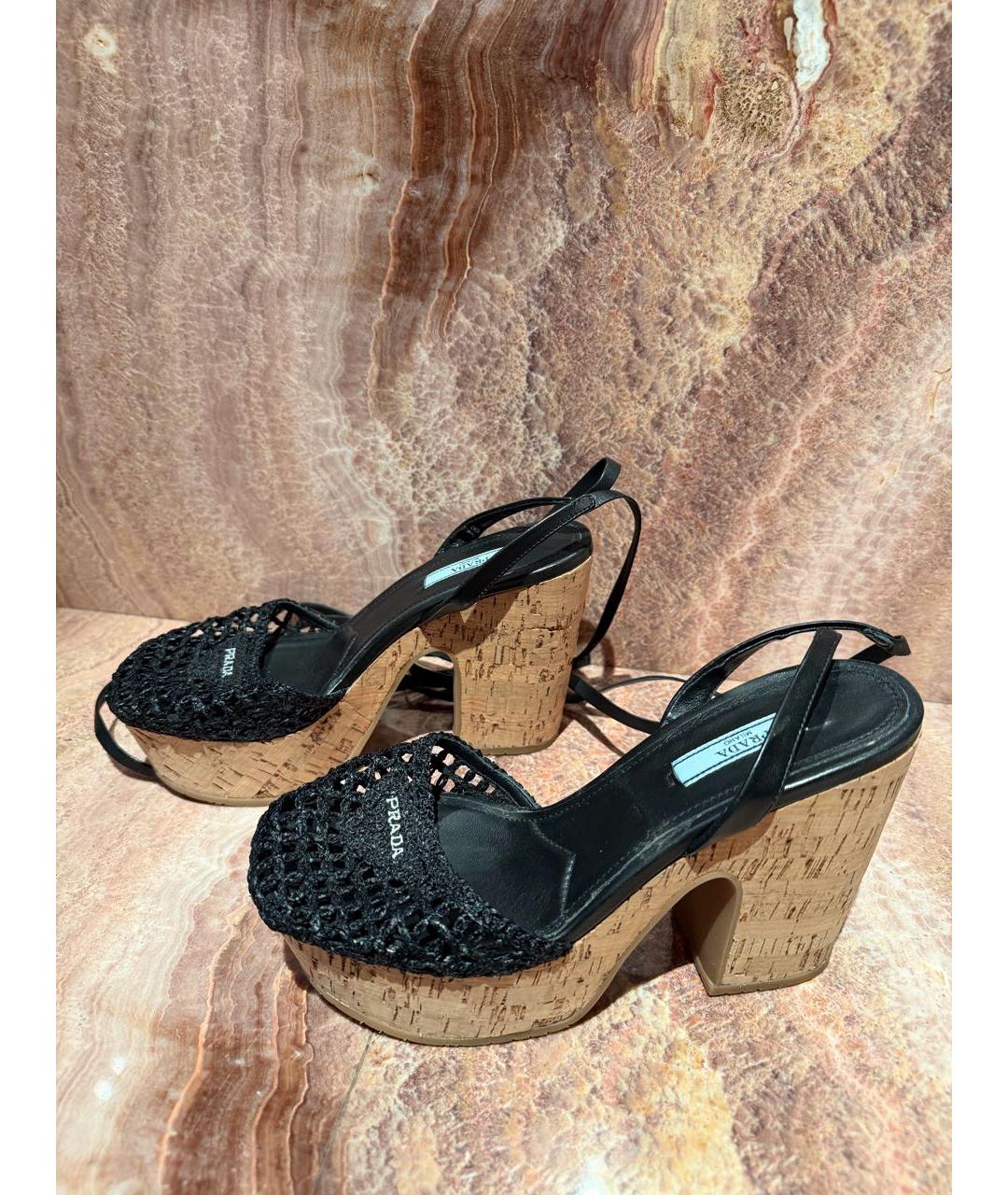 PRADA Черные текстильные сандалии, фото 5