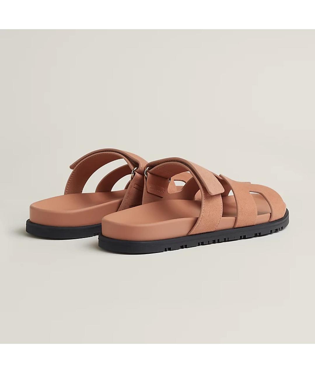 HERMES Коралловые кожаные сандалии, фото 4