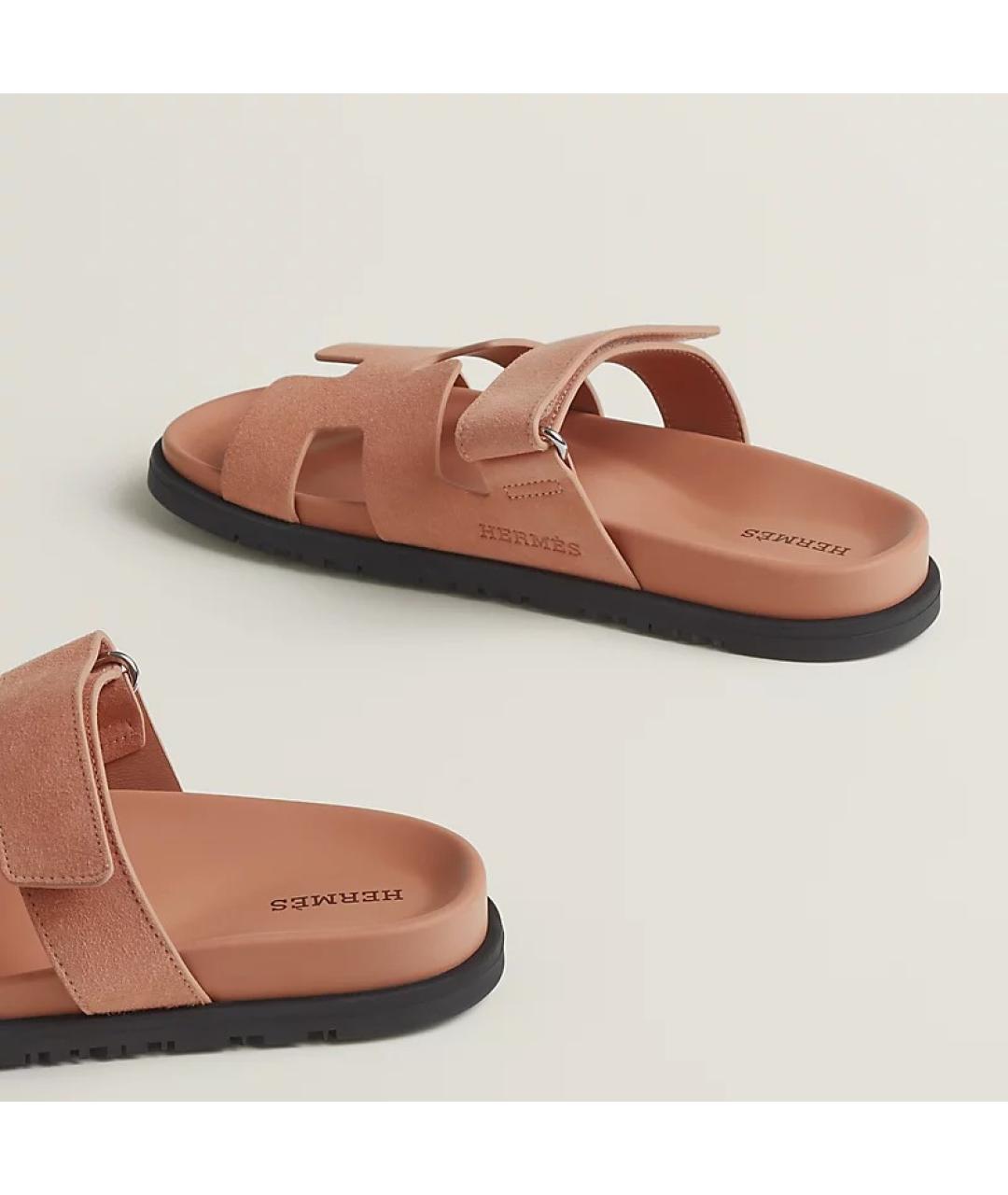 HERMES Коралловые кожаные сандалии, фото 5