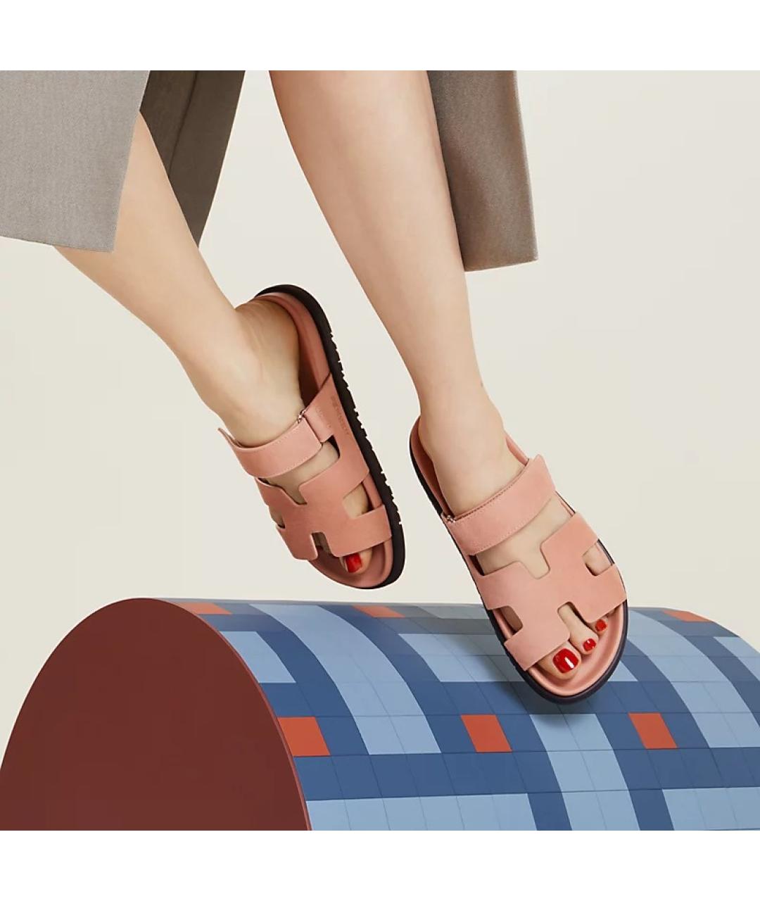 HERMES Коралловые кожаные сандалии, фото 3