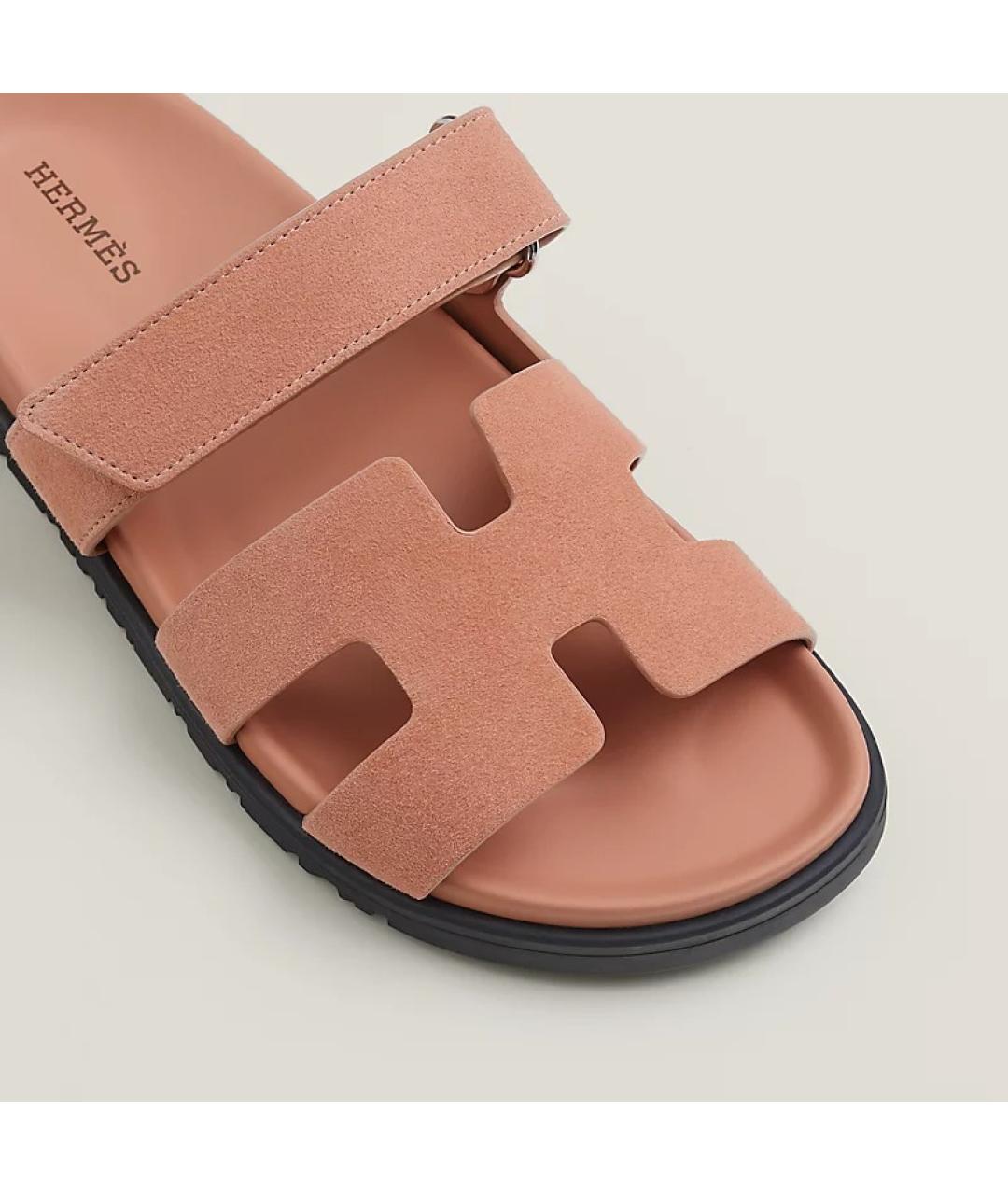 HERMES Коралловые кожаные сандалии, фото 6
