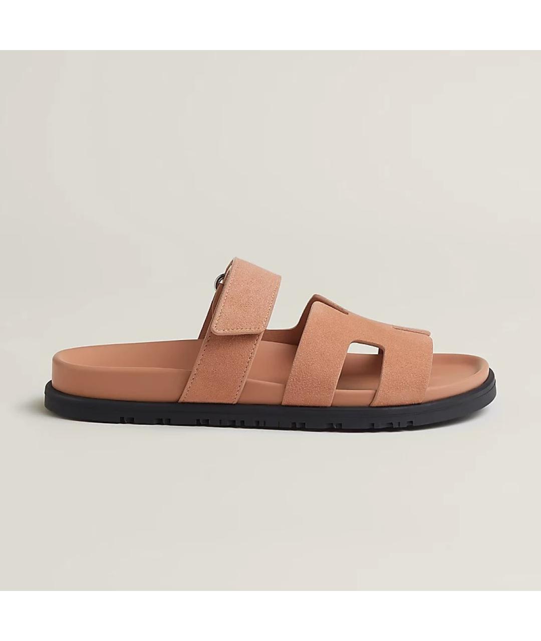 HERMES Коралловые кожаные сандалии, фото 7