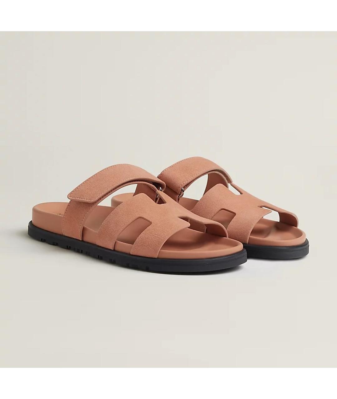 HERMES Коралловые кожаные сандалии, фото 2