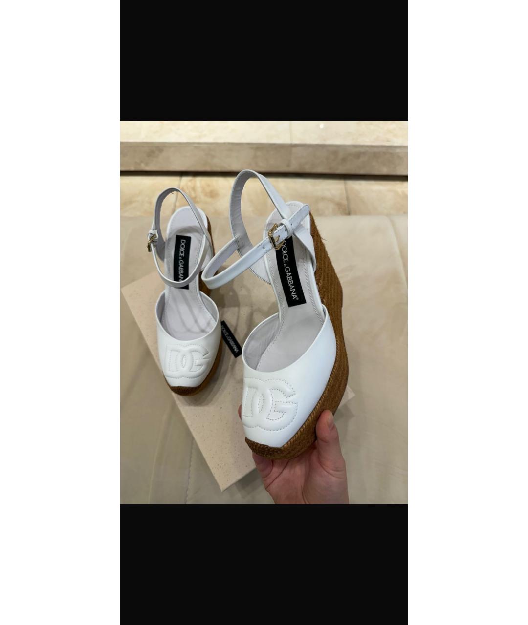 DOLCE&GABBANA Белые кожаные босоножки, фото 2