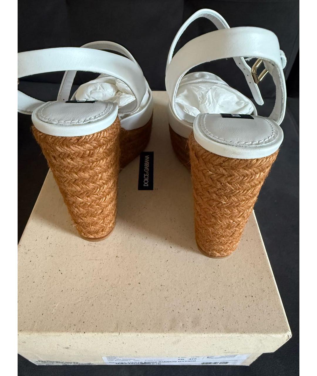 DOLCE&GABBANA Белые кожаные босоножки, фото 5