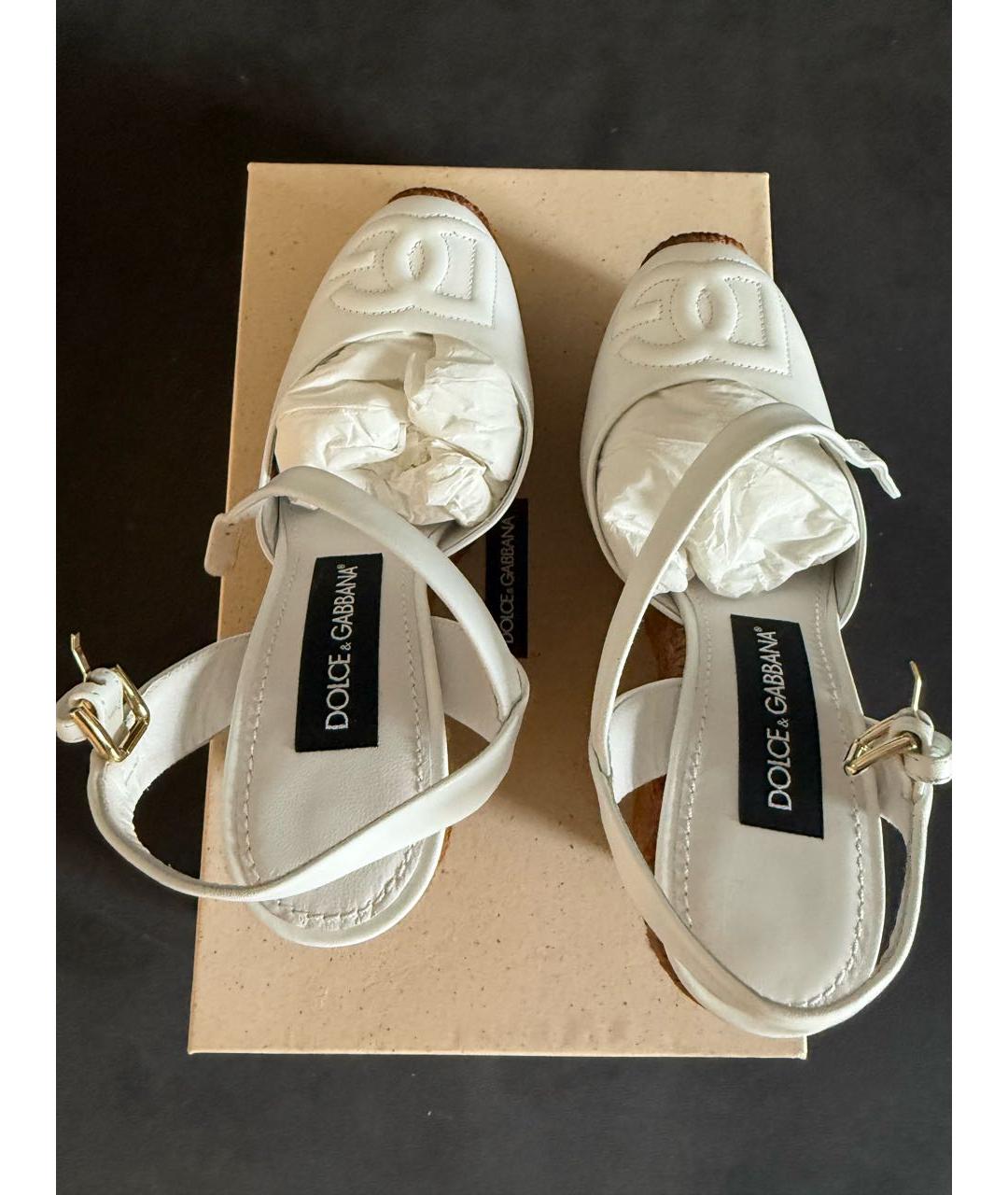 DOLCE&GABBANA Белые кожаные босоножки, фото 4