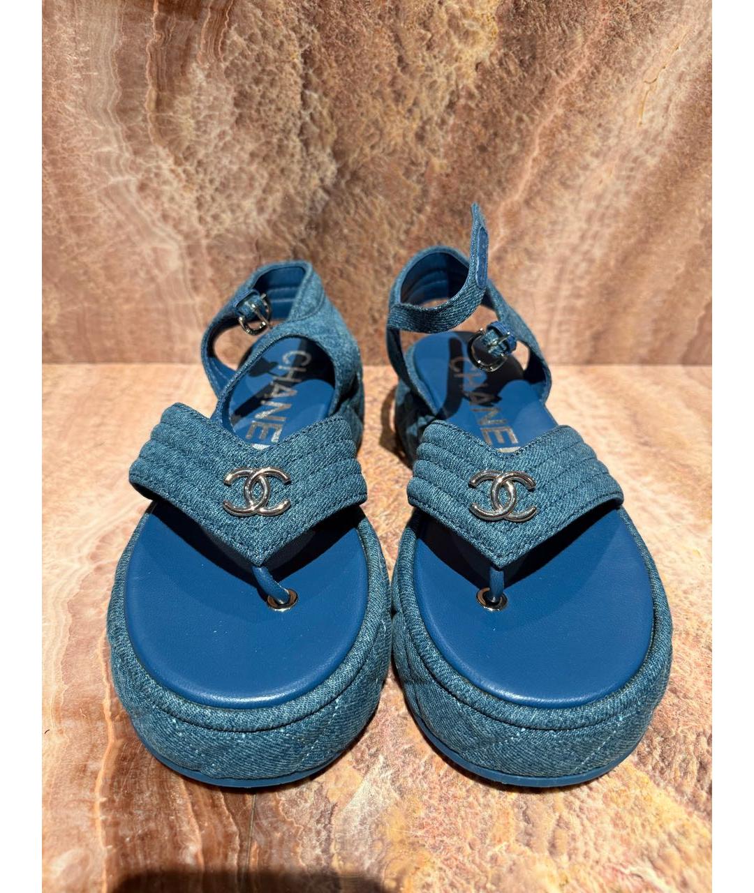 CHANEL Синие текстильные сандалии, фото 3