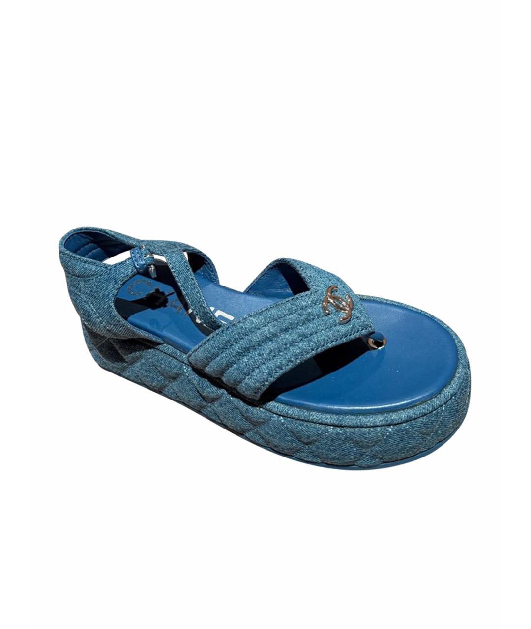 CHANEL Синие текстильные сандалии, фото 1