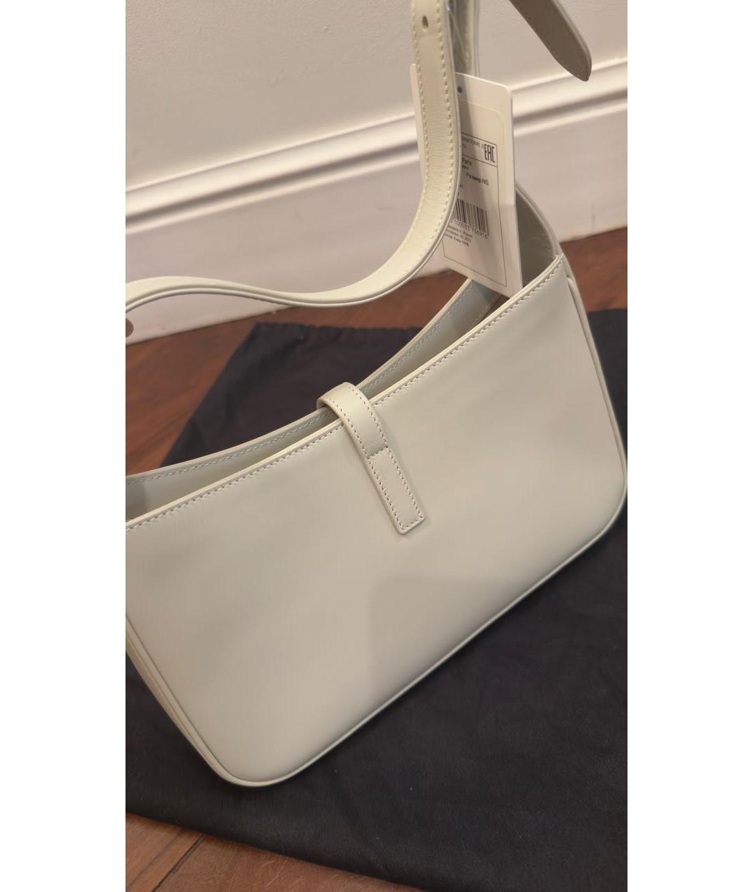 SAINT LAURENT Белая кожаная сумка с короткими ручками, фото 6