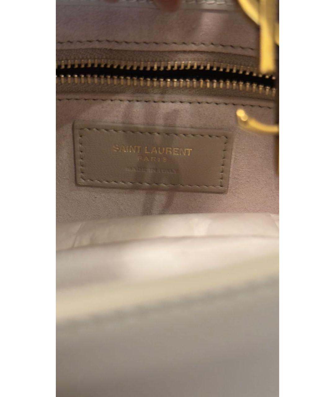 SAINT LAURENT Белая кожаная сумка с короткими ручками, фото 4