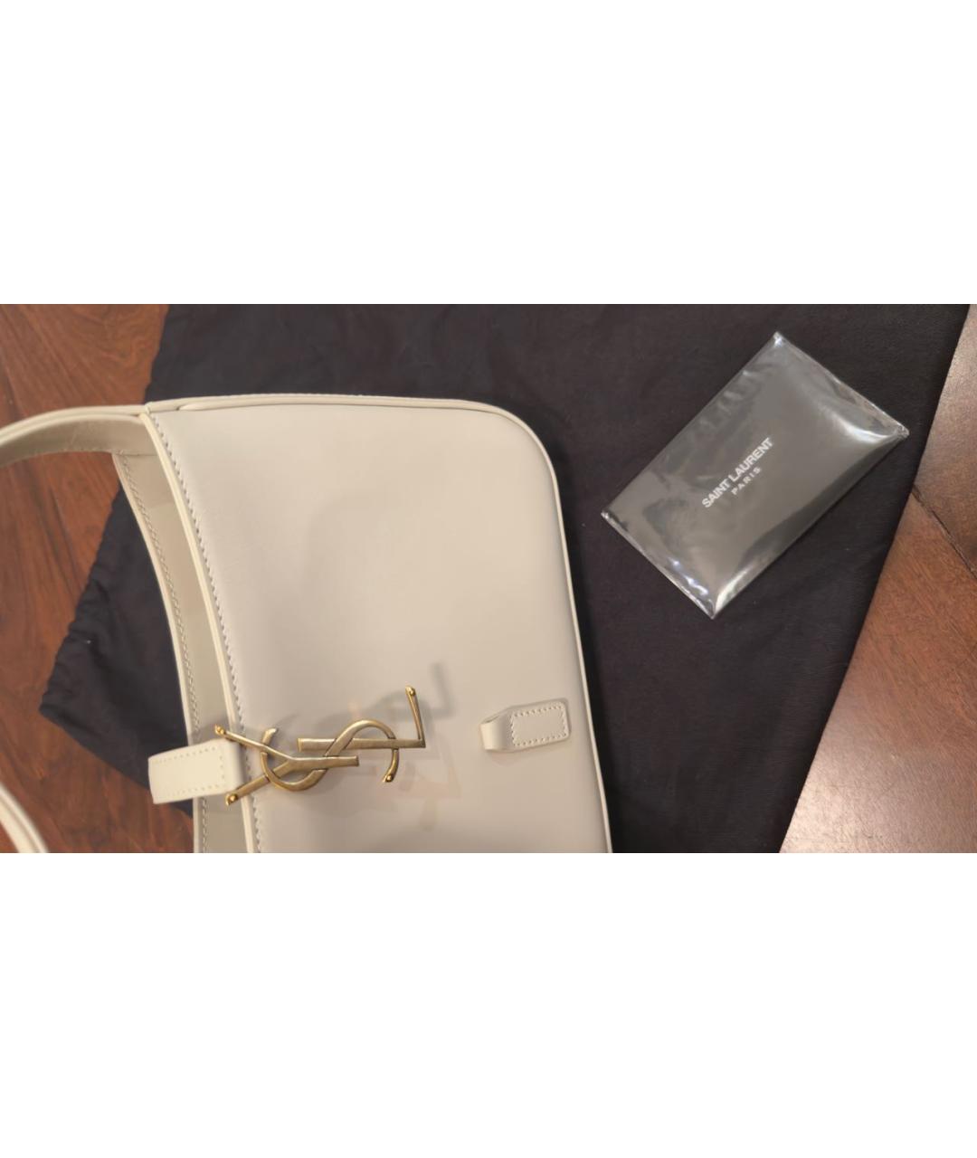 SAINT LAURENT Белая кожаная сумка с короткими ручками, фото 3