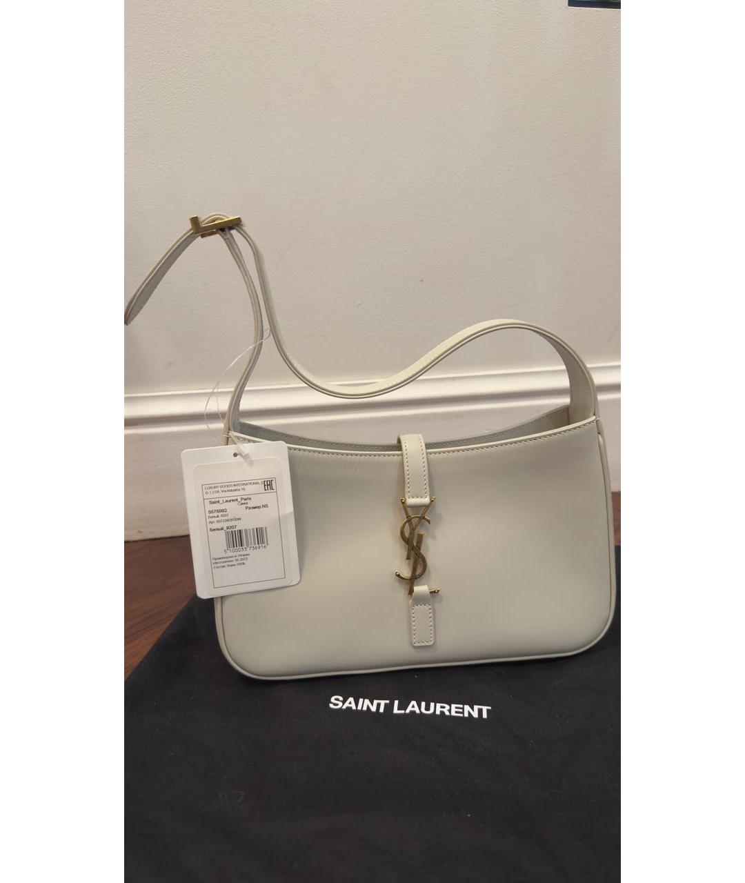 SAINT LAURENT Белая кожаная сумка с короткими ручками, фото 9