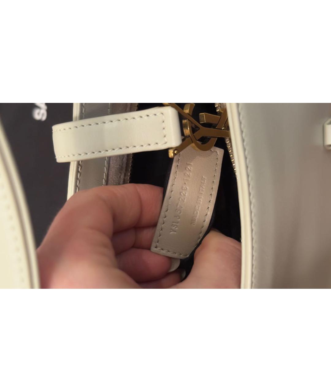 SAINT LAURENT Белая кожаная сумка с короткими ручками, фото 8