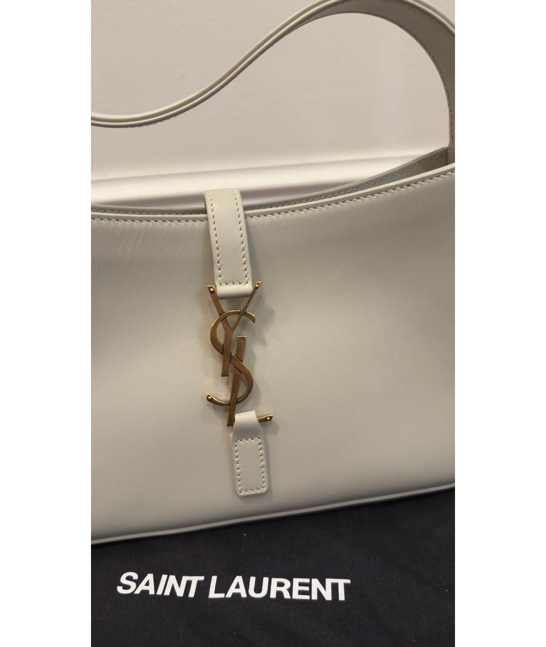 SAINT LAURENT Белая кожаная сумка с короткими ручками, фото 7