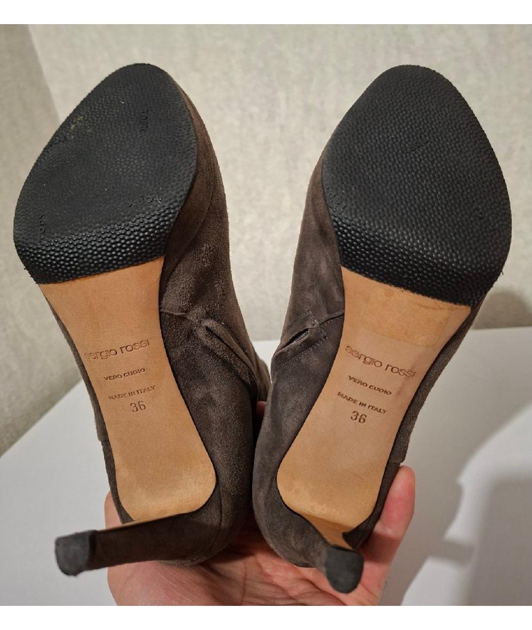 SERGIO ROSSI Антрацитовые замшевые ботильоны, фото 5