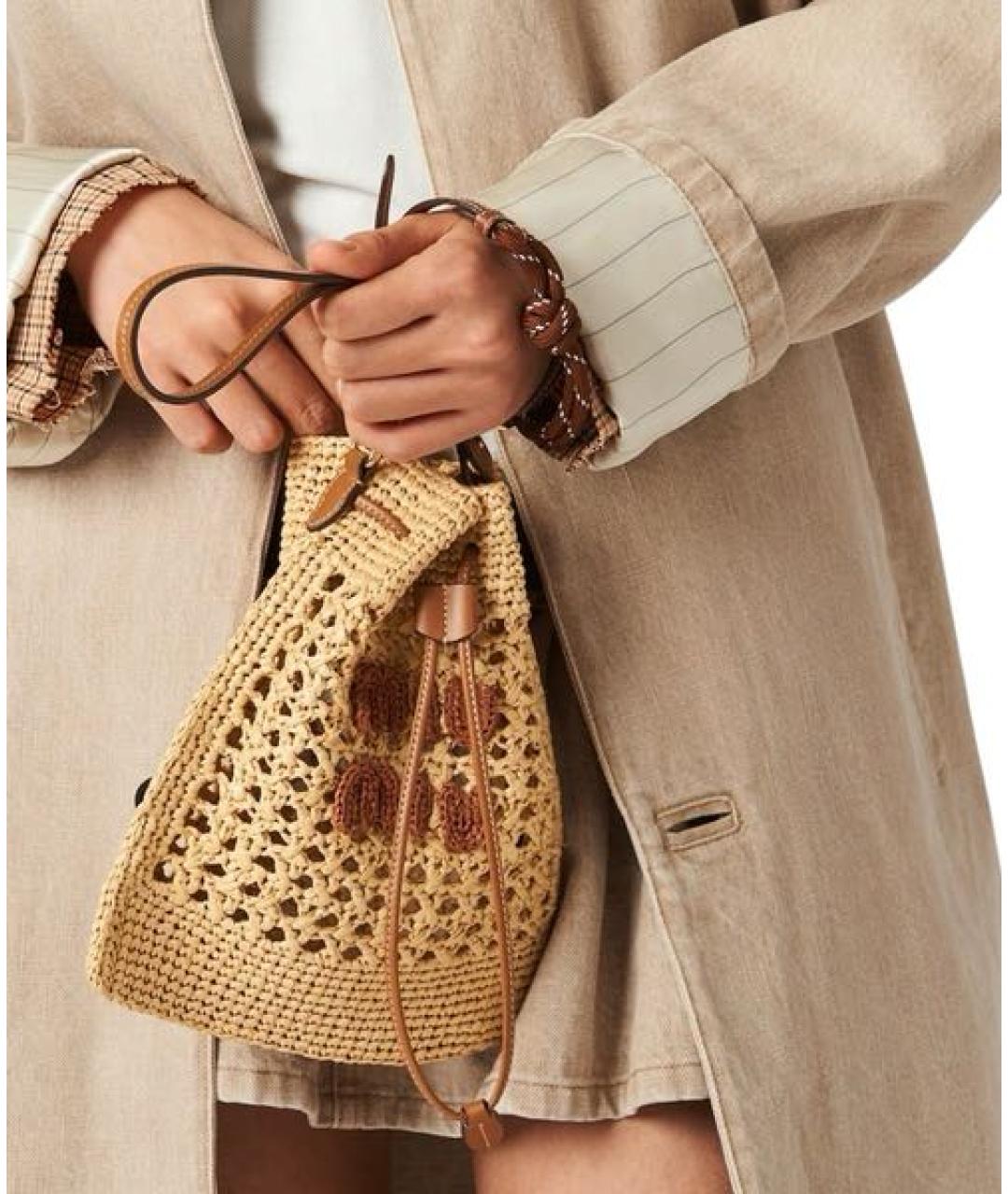 MIU MIU Бежевая пелетеная сумка с короткими ручками, фото 5