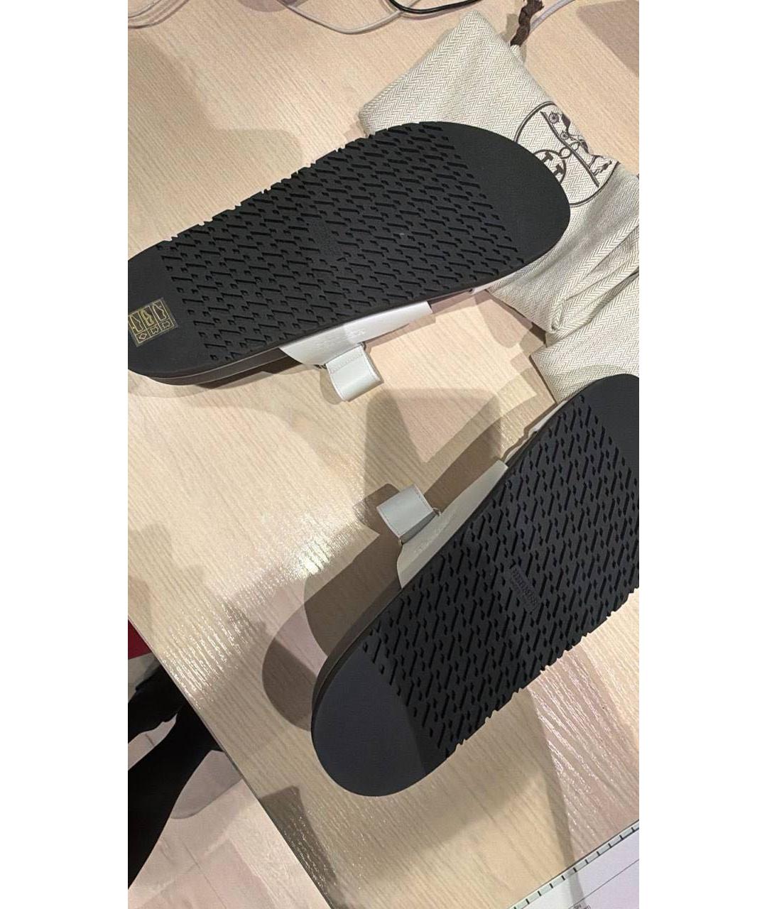 HERMES Белые кожаные шлепанцы, фото 4