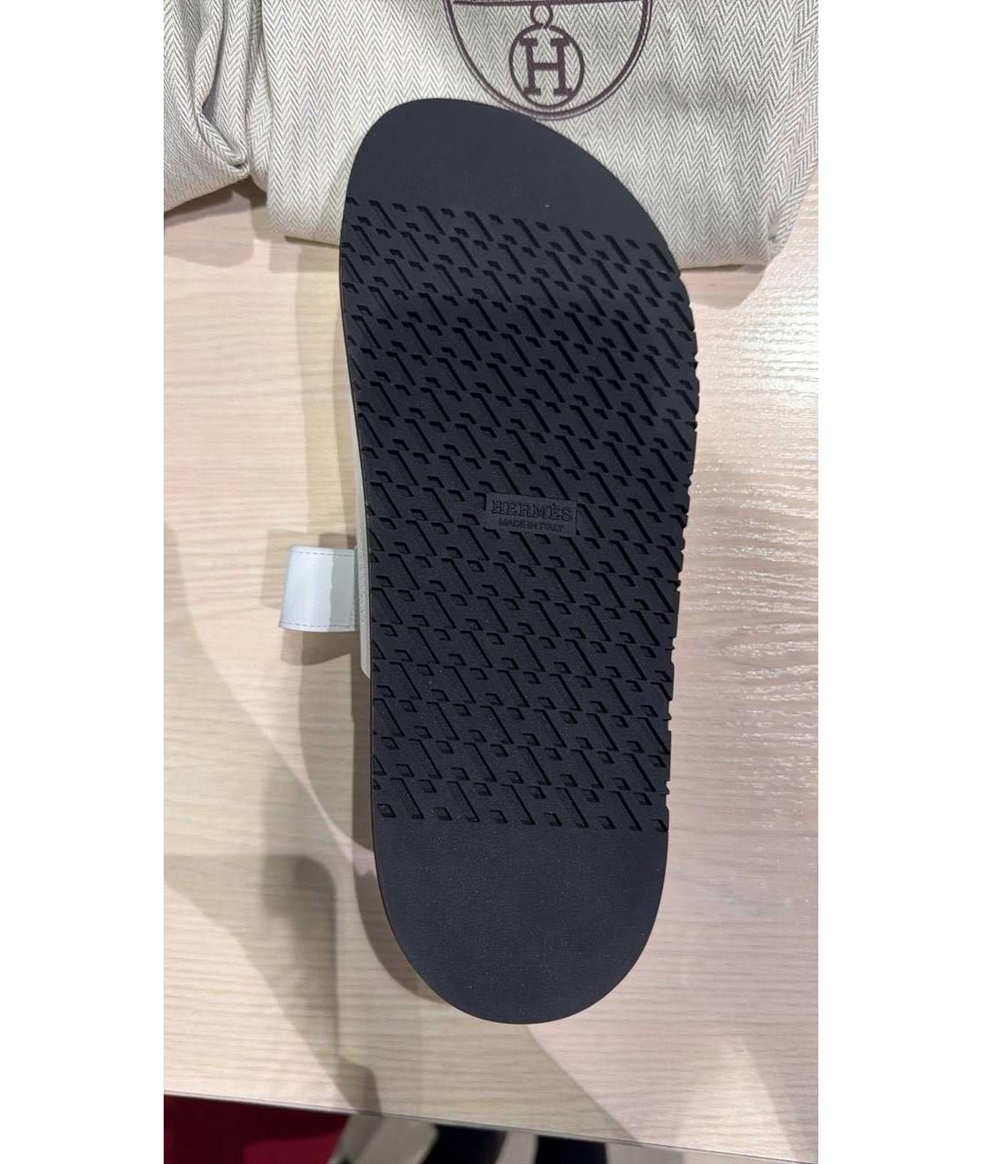 HERMES Белые кожаные шлепанцы, фото 8