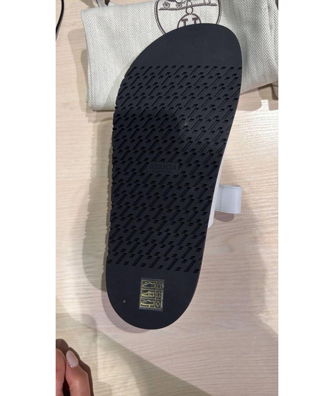 HERMES Белые кожаные шлепанцы, фото 7