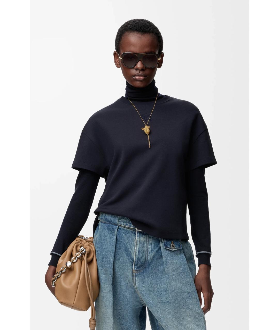 LOEWE Темно-синяя хлопковая футболка, фото 2