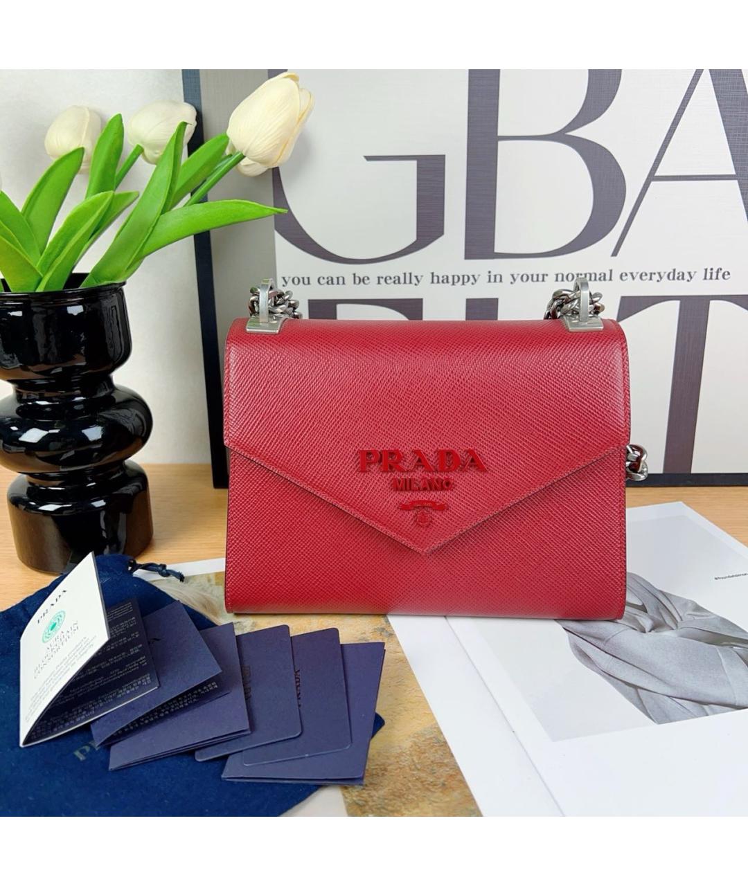 PRADA Красная кожаная сумка через плечо, фото 2