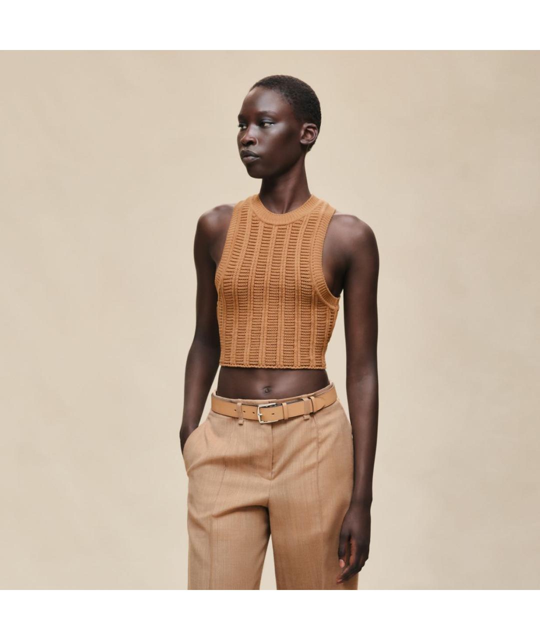 HERMES Коричневая хлопковая майка, фото 6