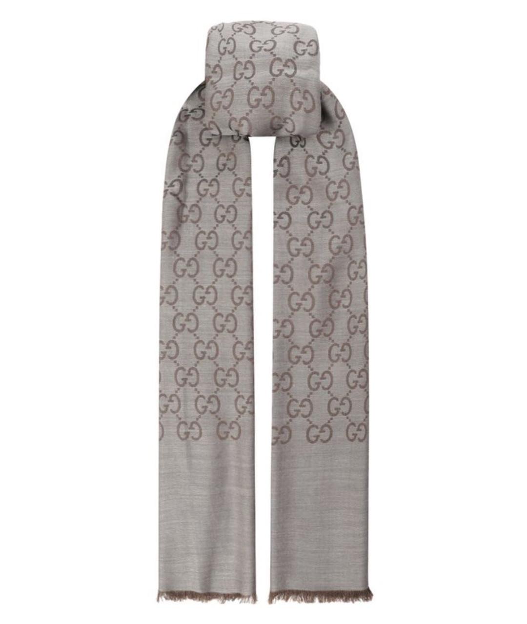 GUCCI Коричневый шерстяной шарф, фото 4