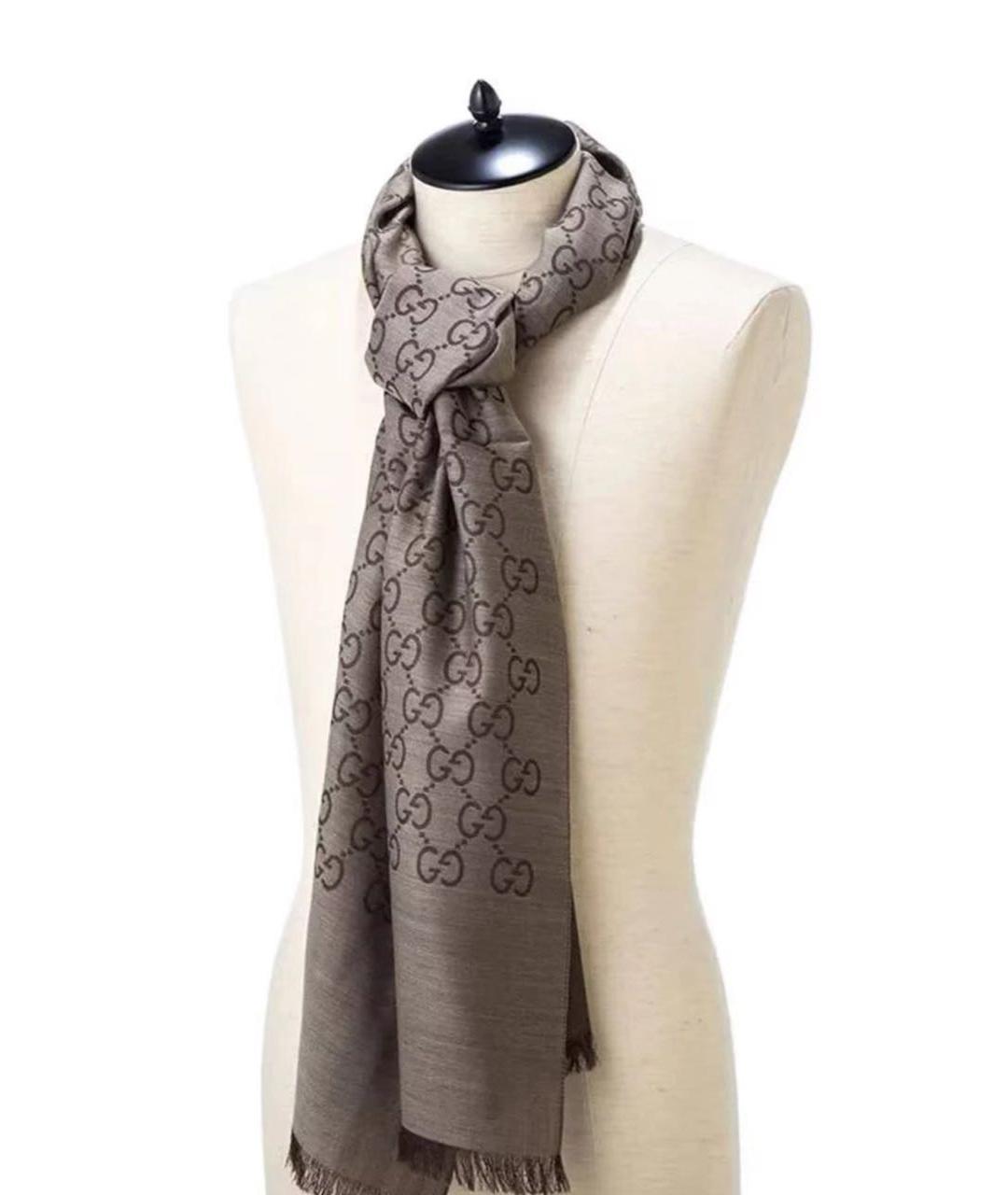 GUCCI Коричневый шерстяной шарф, фото 2