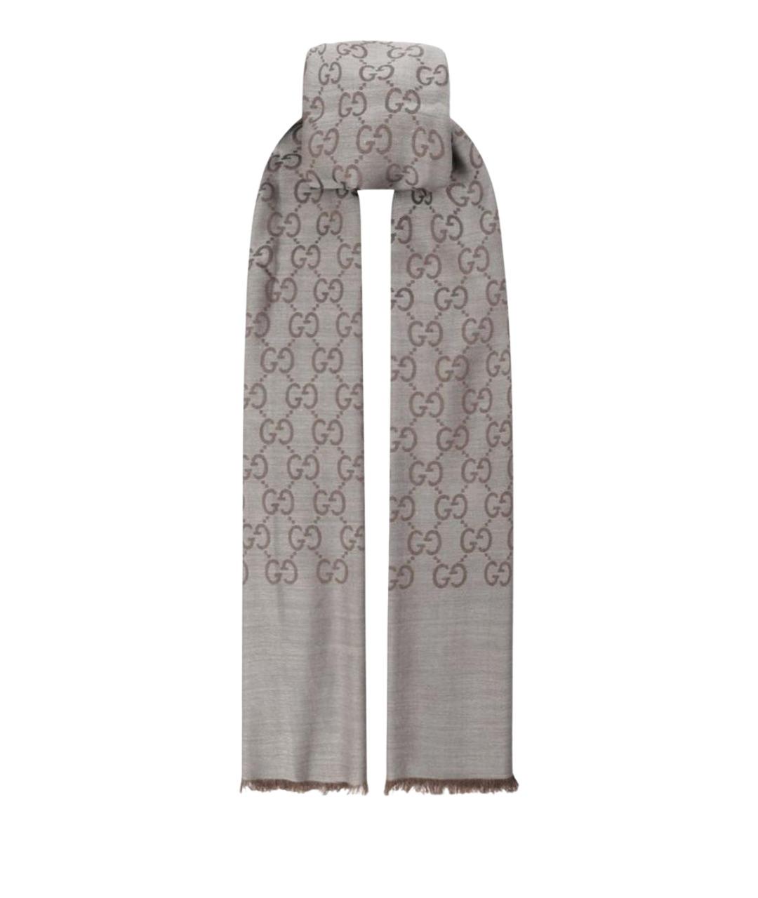 GUCCI Коричневый шерстяной шарф, фото 1