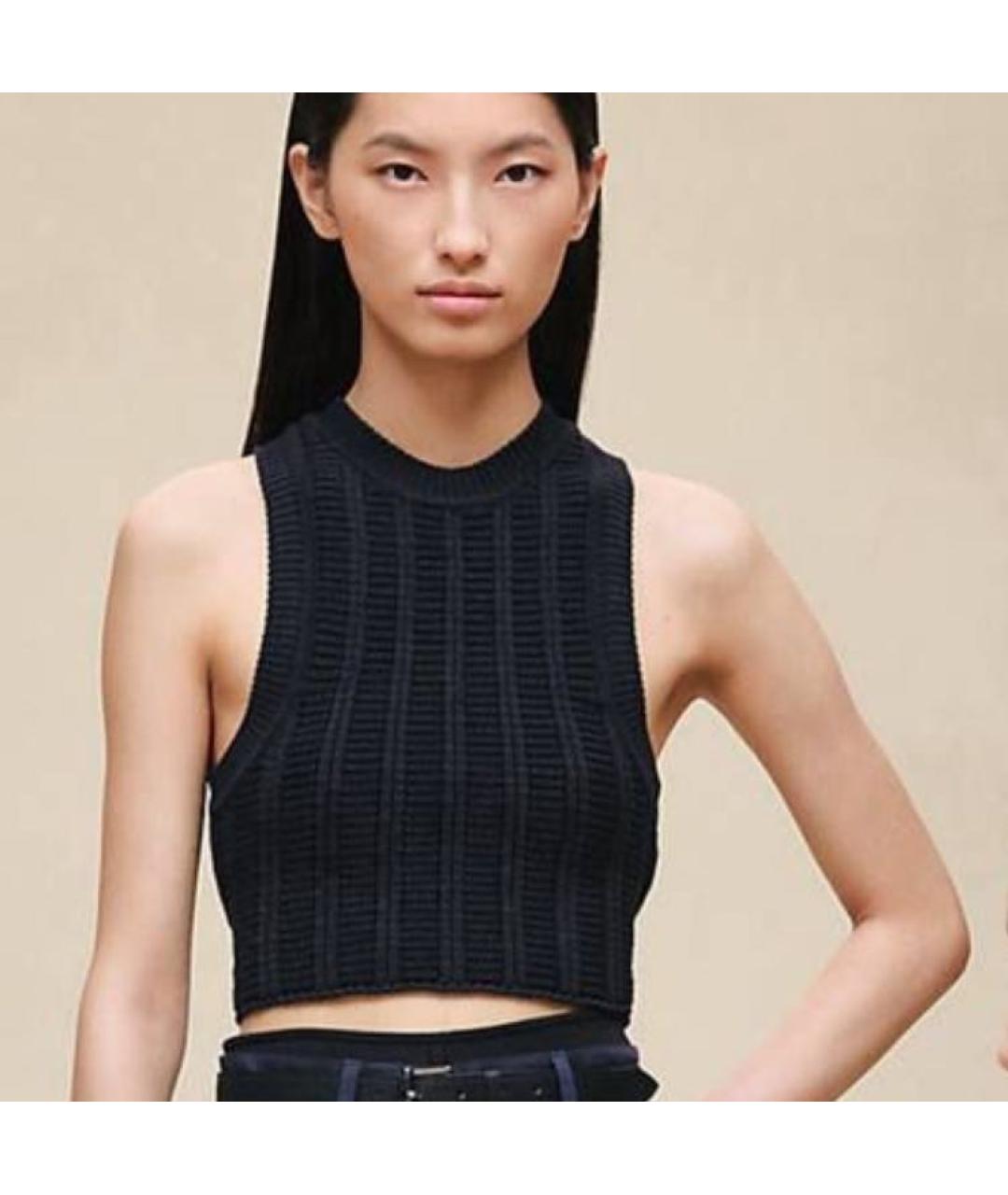 HERMES Темно-синяя хлопковая майка, фото 4