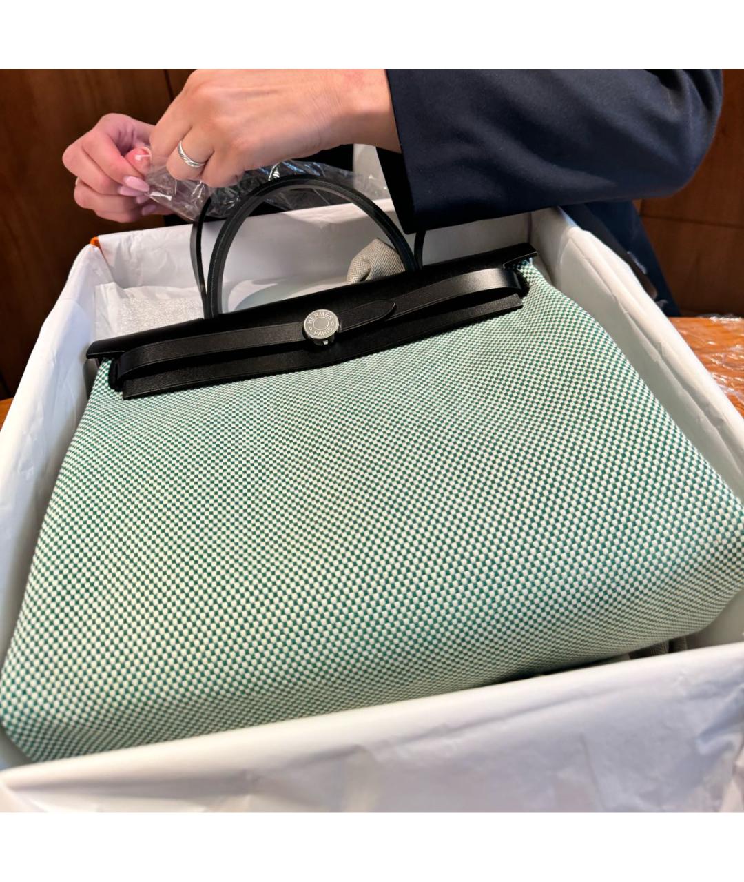 HERMES Зеленая тканевая сумка через плечо, фото 3