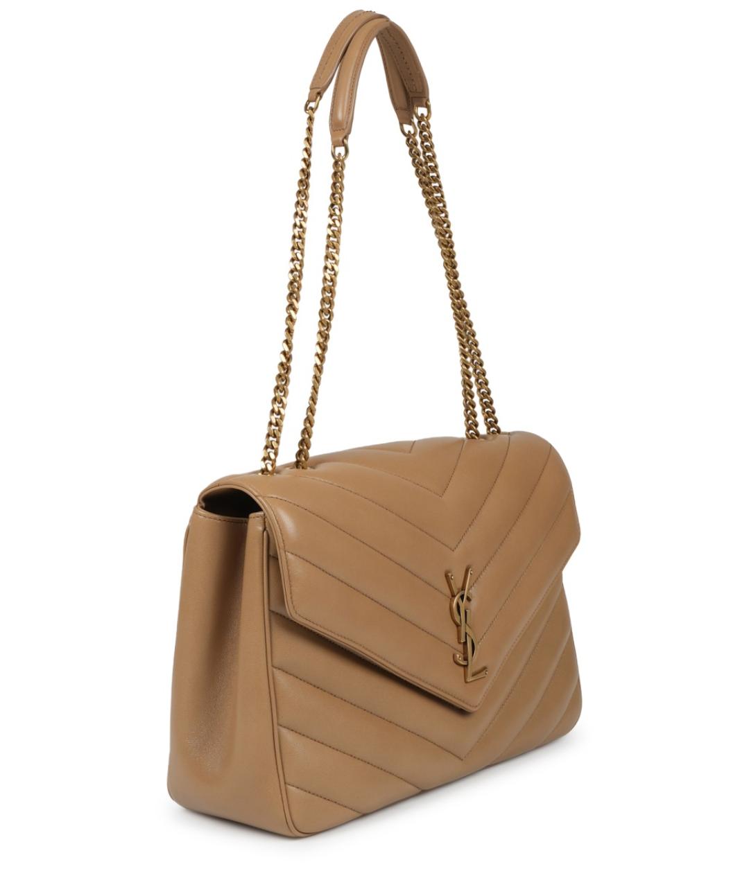 SAINT LAURENT Бежевая кожаная сумка через плечо, фото 2