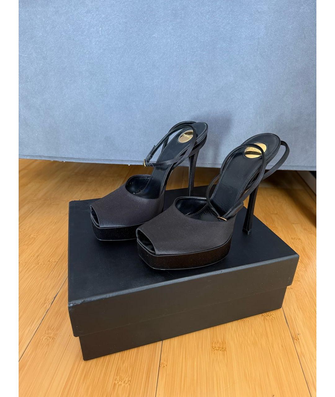 SAINT LAURENT Черные текстильные босоножки, фото 8