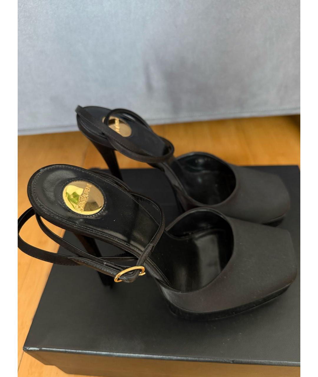 SAINT LAURENT Черные текстильные босоножки, фото 3